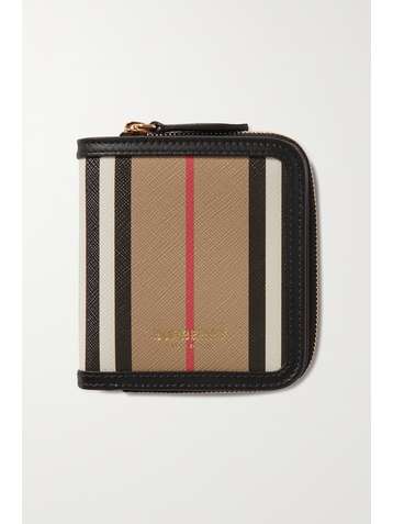 BURBERRY Leather-trimmed striped coated-canvas wallet