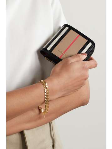 BURBERRY Leather-trimmed striped coated-canvas wallet