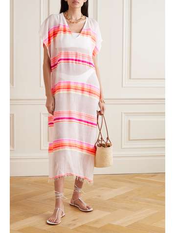 LEMLEM + NET SUSTAIN Qelem Kaftan aus gestreiftem Voile aus einer Baumwollmischung