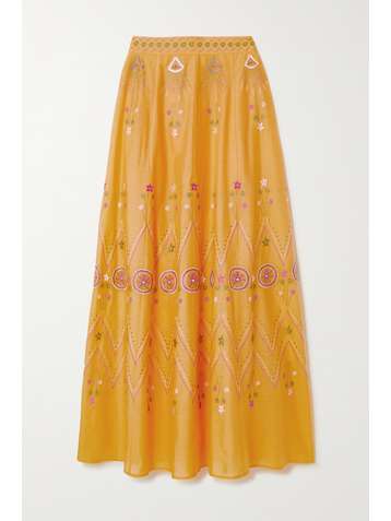 LE SIRENUSE POSITANO Camille Stromboli embroidered cotton-voile maxi skirt