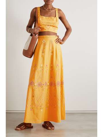 LE SIRENUSE POSITANO Camille Stromboli embroidered cotton-voile maxi skirt