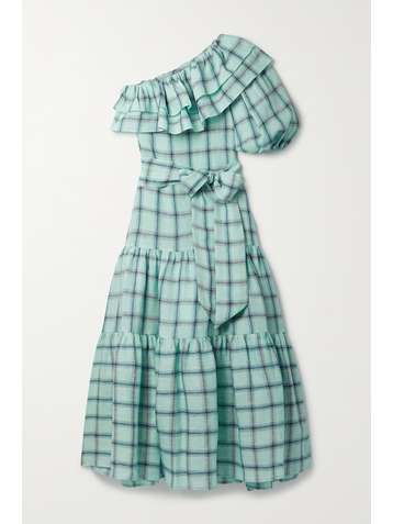 LISA MARIE FERNANDEZ Robe longue asymétrique en lin à carreaux Arden - NET SUSTAIN