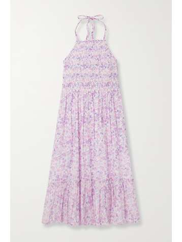 LOVESHACKFANCY Ottawa shirred floral-print cotton-voile halterneck midi dress