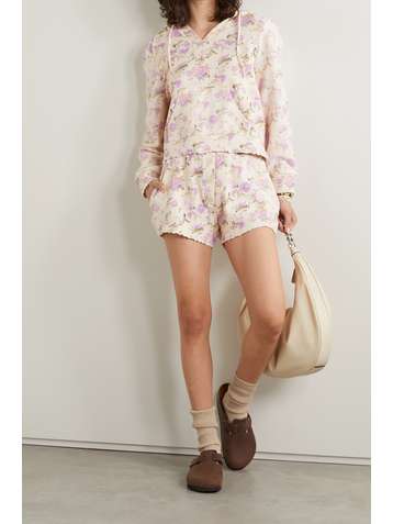 LOVESHACKFANCY Short en jersey de coton à imprimé fleuri et à effet vieilli Renato