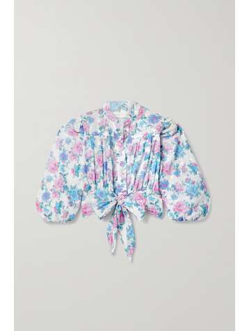 LOVESHACKFANCY Chemisier raccourci en voile de coton à fil coupé et à imprimé fleuri Triste