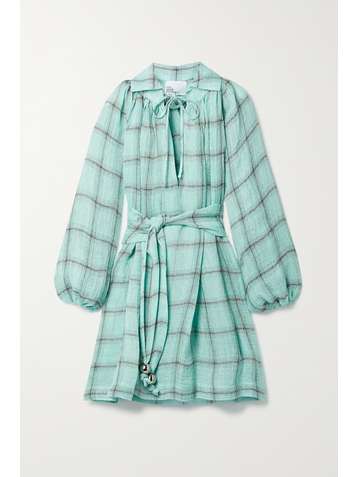 LISA MARIE FERNANDEZ Mini-robe en gaze de lin mélangé à carreaux et à ceinture Poet - NET SUSTAIN