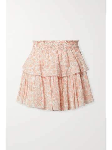 LOVESHACKFANCY Mini-jupe à superpositions en voile de coton effilé et à imprimé fleuri