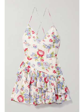 LOVESHACKFANCY Marion ruffled floral-print cotton and silk-blend voile mini dress