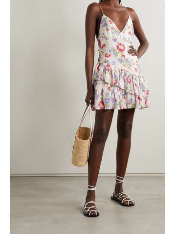 LOVESHACKFANCY Marion ruffled floral-print cotton and silk-blend voile mini dress