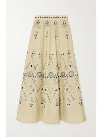 LE SIRENUSE POSITANO Camille Stromboli embroidered cotton-poplin maxi skirt