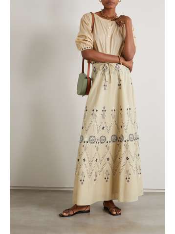 LE SIRENUSE POSITANO Camille Stromboli embroidered cotton-poplin maxi skirt