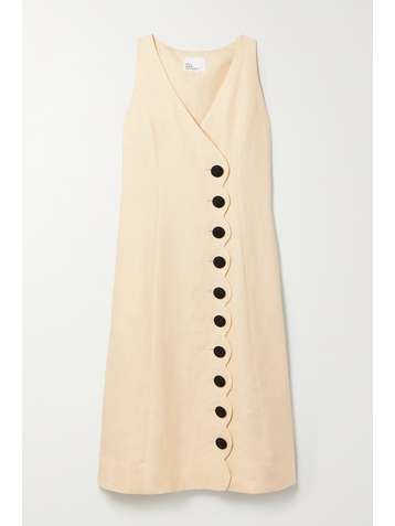 LISA MARIE FERNANDEZ + NET SUSTAIN scalloped linen midi dress