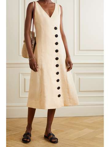 LISA MARIE FERNANDEZ + NET SUSTAIN scalloped linen midi dress