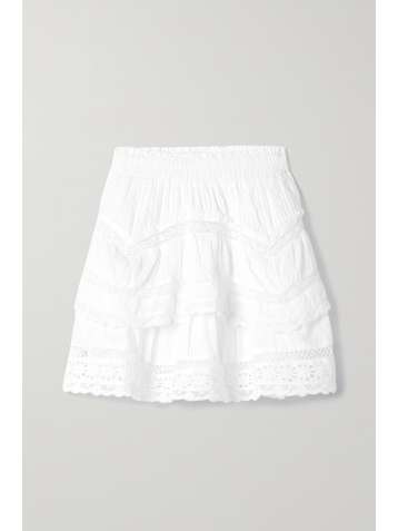 LOVESHACKFANCY Abrielle tiered crochet-trimmed cotton-voile mini skirt