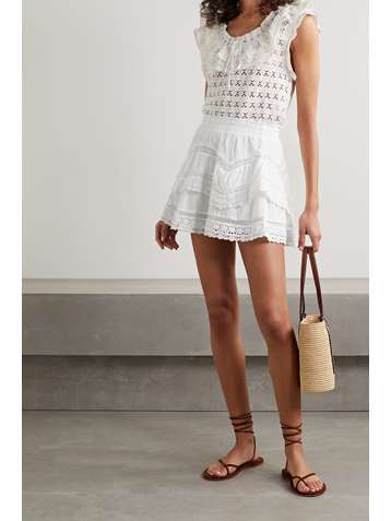 LOVESHACKFANCY Abrielle tiered crochet-trimmed cotton-voile mini skirt