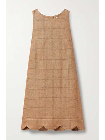 LISA MARIE FERNANDEZ + NET SUSTAIN scalloped checked linen and cotton-blend mini dress