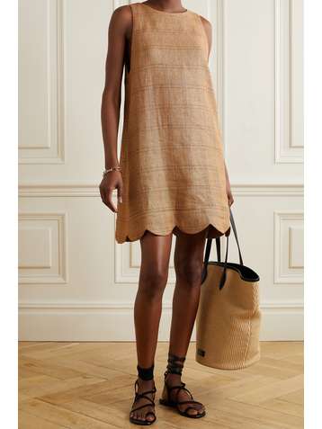 LISA MARIE FERNANDEZ + NET SUSTAIN scalloped checked linen and cotton-blend mini dress