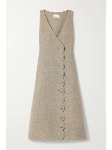 LISA MARIE FERNANDEZ + NET SUSTAIN scalloped linen-blend midi dress