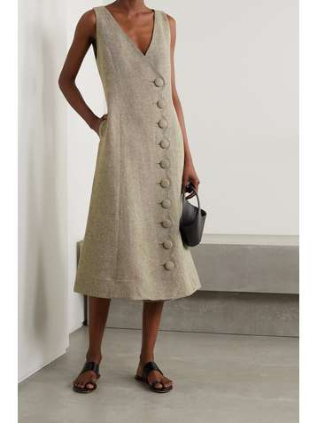 LISA MARIE FERNANDEZ + NET SUSTAIN scalloped linen-blend midi dress