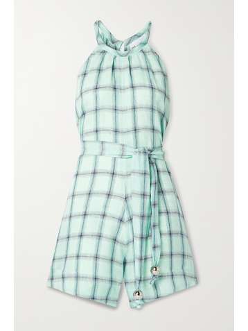 LISA MARIE FERNANDEZ + NET SUSTAIN belted checked linen playsuit