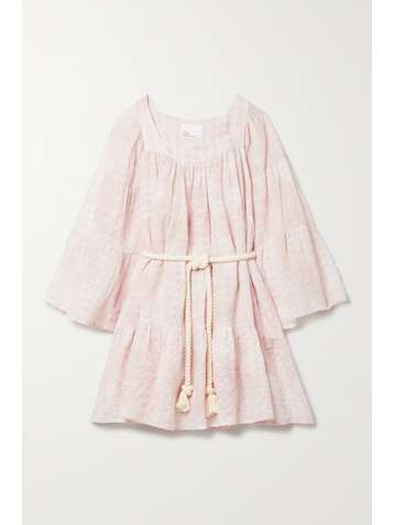 LISA MARIE FERNANDEZ Mini-robe en voile de lin et de coton mélangés à carreaux et à ceinture - NET SUSTAIN