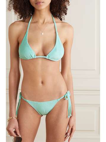 LISA MARIE FERNANDEZ + NET SUSTAIN Pamela Triangel-Bikini aus Stretch-Baumwollfrottee mit Neckholder