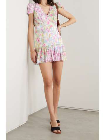 LOVESHACKFANCY Russ ruffled floral-print georgette mini dress