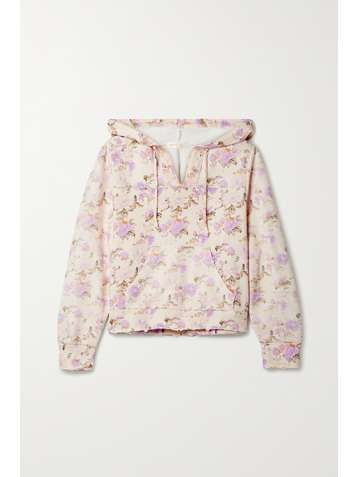 LOVESHACKFANCY Sweat à capuche en jersey de coton à imprimé fleuri effet vieilli Kirby