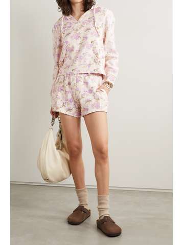 LOVESHACKFANCY Sweat à capuche en jersey de coton à imprimé fleuri effet vieilli Kirby