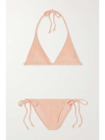 LISA MARIE FERNANDEZ + NET SUSTAIN Pamela Triangel-Bikini aus Stretch-Baumwollfrottee mit Neckholder