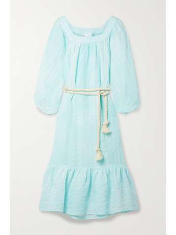LISA MARIE FERNANDEZ Robe midi en crépon de lin et de coton mélangés à ceinture Laure - NET SUSTAIN