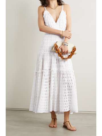 LOVESHACKFANCY Dua ruffled tiered crocheted cotton dress