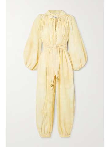 LISA MARIE FERNANDEZ + NET SUSTAIN Poet belted tie-dyed organic linen-blend jumpsuit