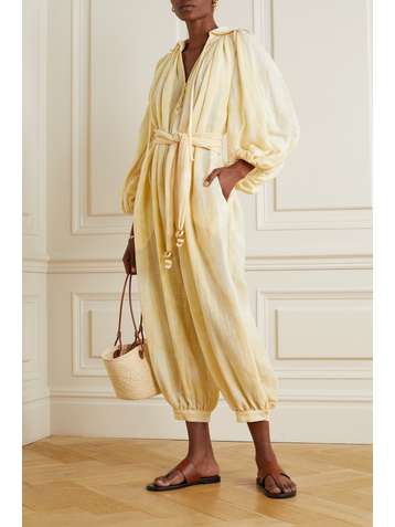 LISA MARIE FERNANDEZ + NET SUSTAIN Poet belted tie-dyed organic linen-blend jumpsuit