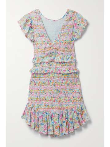 LOVESHACKFANCY Sonora ruffled shirred floral-print cotton-voile mini dress