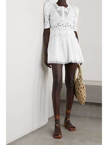LOVESHACKFANCY Divine crochet-trimmed broderie anglaise cotton-voile mini dress