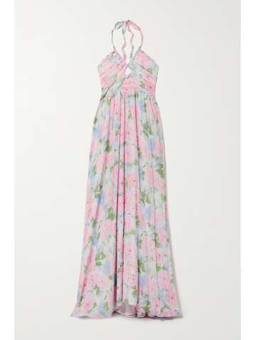 LOVESHACKFANCY Donovan cutout floral-print crepe de chine halterneck maxi dress