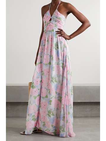 LOVESHACKFANCY Donovan cutout floral-print crepe de chine halterneck maxi dress