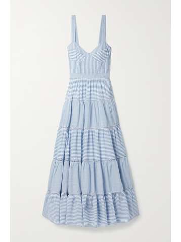 LOVESHACKFANCY Story tiered striped cotton-voile maxi dress