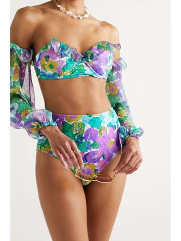 PATBO Haut de bikini convertible à armatures, finitions en mousseline et imprimé fleuri Gabi