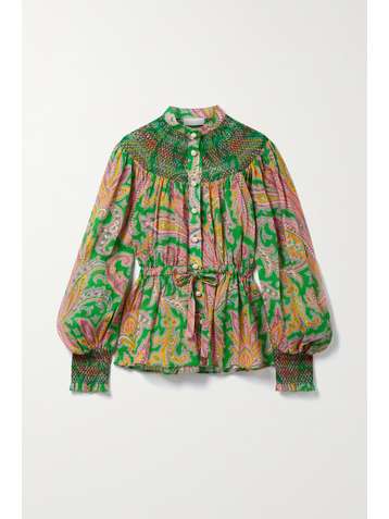 ZIMMERMANN Blouse en ramie à imprimé cachemire et à smocks Teddy