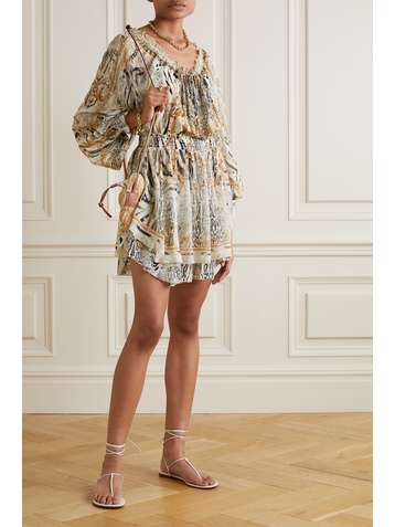 CAMILLA Crystal-embellished printed fil coupé silk-chiffon mini dress