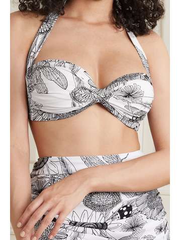 NORMA KAMALI Bill ruched printed halterneck bikini top