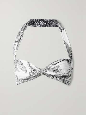 NORMA KAMALI Bill ruched printed halterneck bikini top