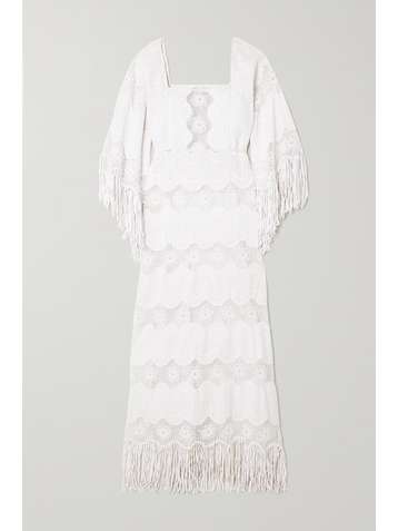 MIGUELINA Francesca fringed embroidered cotton-blend maxi dress