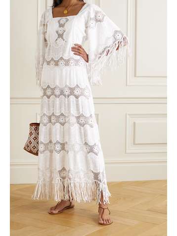 MIGUELINA Francesca fringed embroidered cotton-blend maxi dress