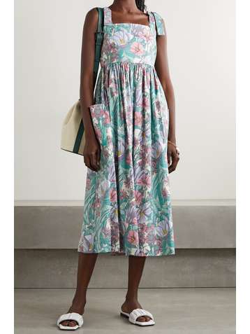 TORY BURCH Floral-print cotton-blend poplin midi dress