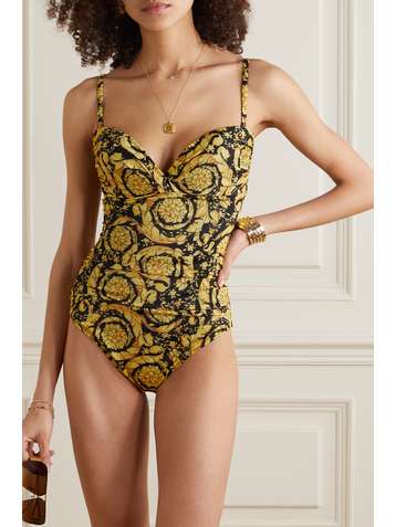 VERSACE Ruched printed underwired swimsuit