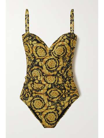 VERSACE Ruched printed underwired swimsuit