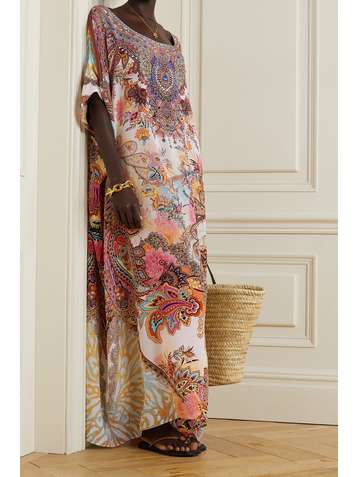 CAMILLA Crystal-embellished printed silk crepe de chine kaftan